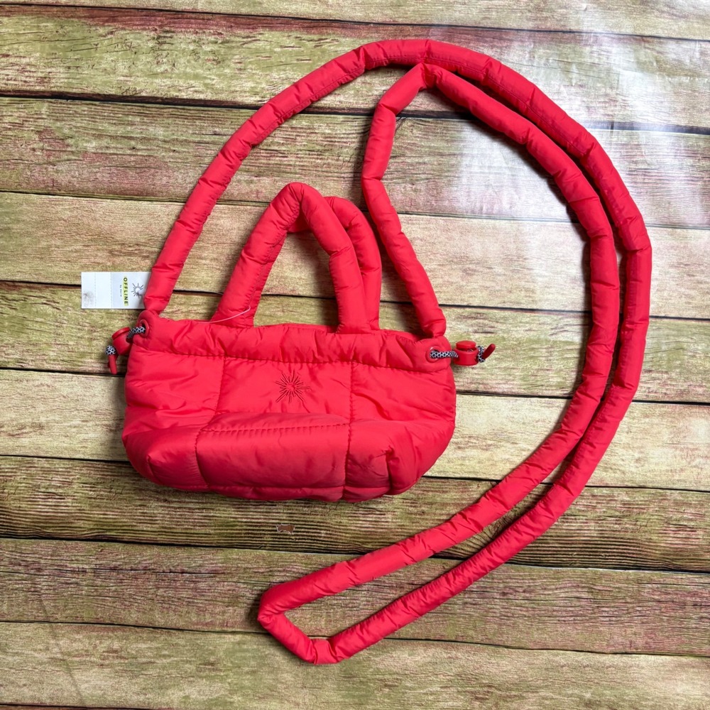 OFFLINE by Aerie Puffy Crossbody Bag Red Quilted Padded Mini Tote NWT